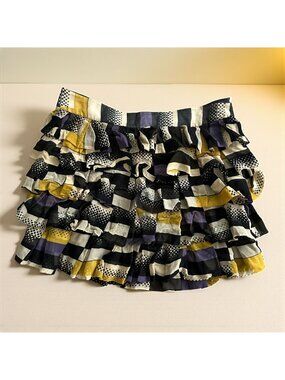 DIANE VON FURSTENBERG DVF 100% Silk Multicolor Ruffle Skirt Size 8